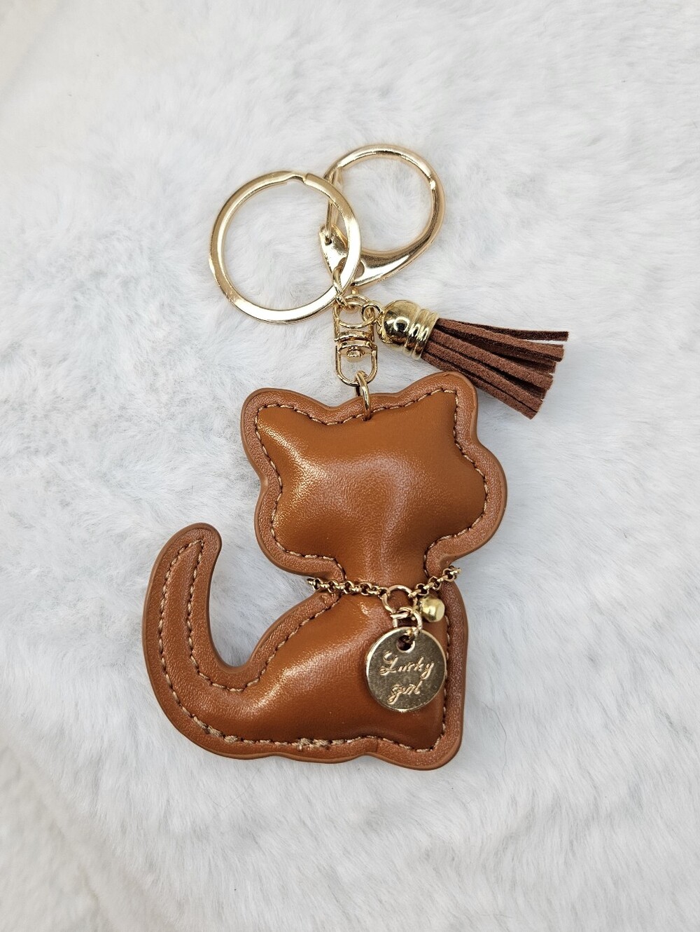 Lucky Girl Brown Cat Keychain Purse Charm
